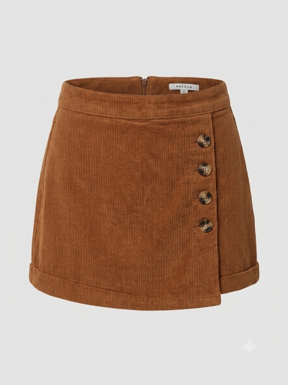 PacSun Corduroy Skort High Waisted Brown Asymmetric Button Wrap Shorts Size 4